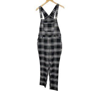 EUC Hot Topic Womens Overalls Jumpsuit Plaid Black White Size XL